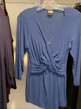 Blue Surplice Wrap Long-Sleeve Dress